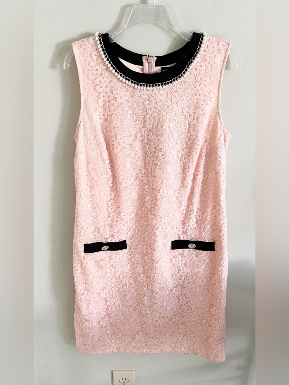 Karl Lagerfeld peachy pink lace sleeveless shift dress NWT 12